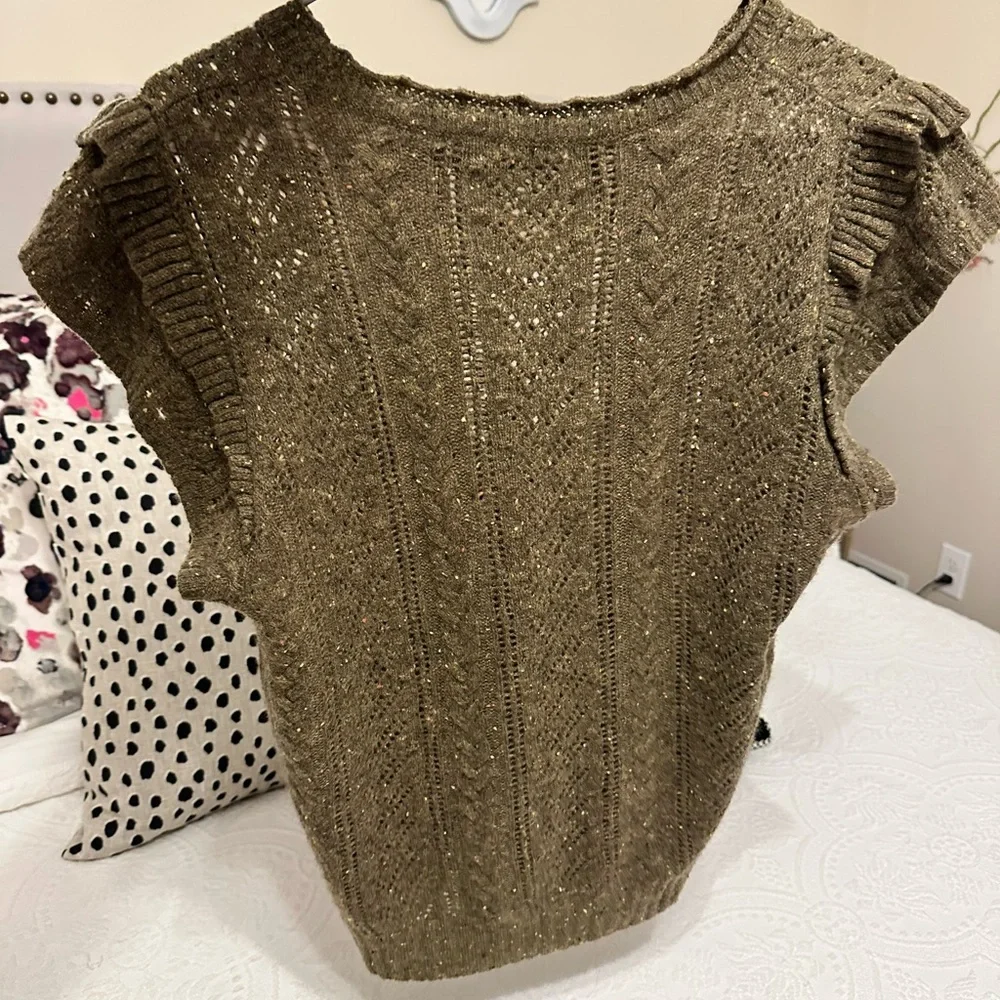 Ulla Johnson Amara Olive Green Cashmere Flutter Sleeve Top size 6 - Picture 2 of 6